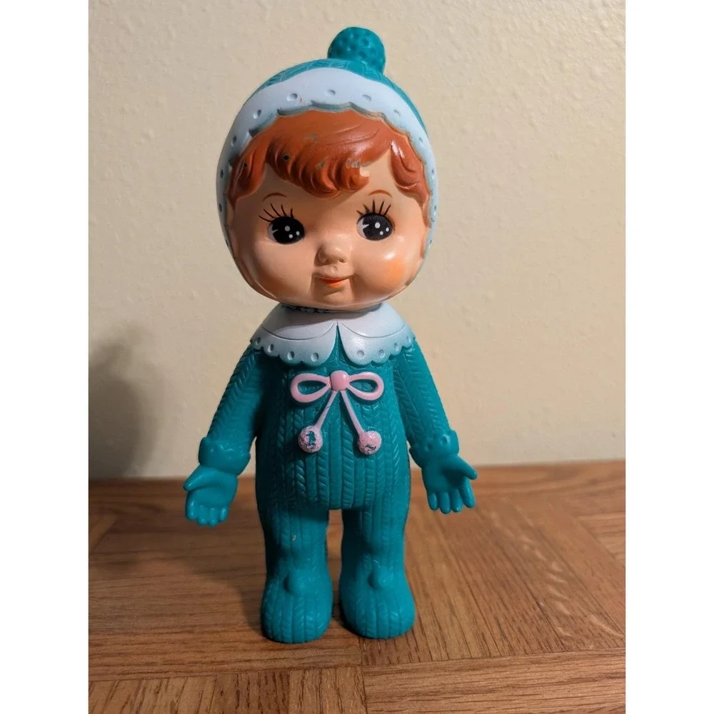 Charmy Chan Doll Kodama Sangyo Toy Co. Japan Turquoise With Pom Pom Retro Style